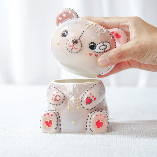 Pink Teddy Bear Lidded Mug — view 1