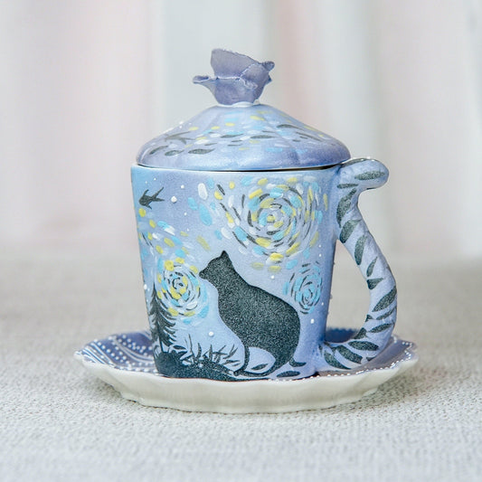 Night Sky Cat Mug & Saucer Set — view 1