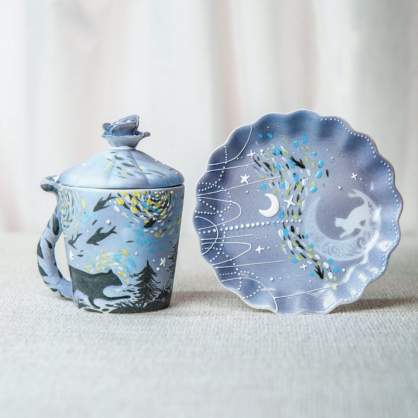 Night Sky Cat Mug & Saucer Set — view 3