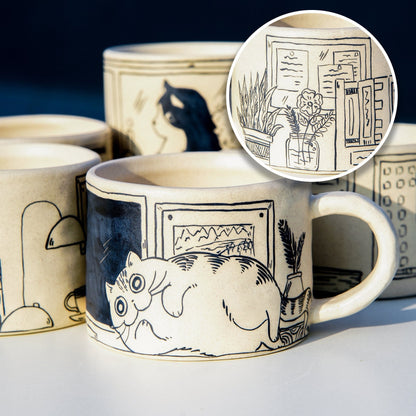 Cat Line Art Mug — view 2