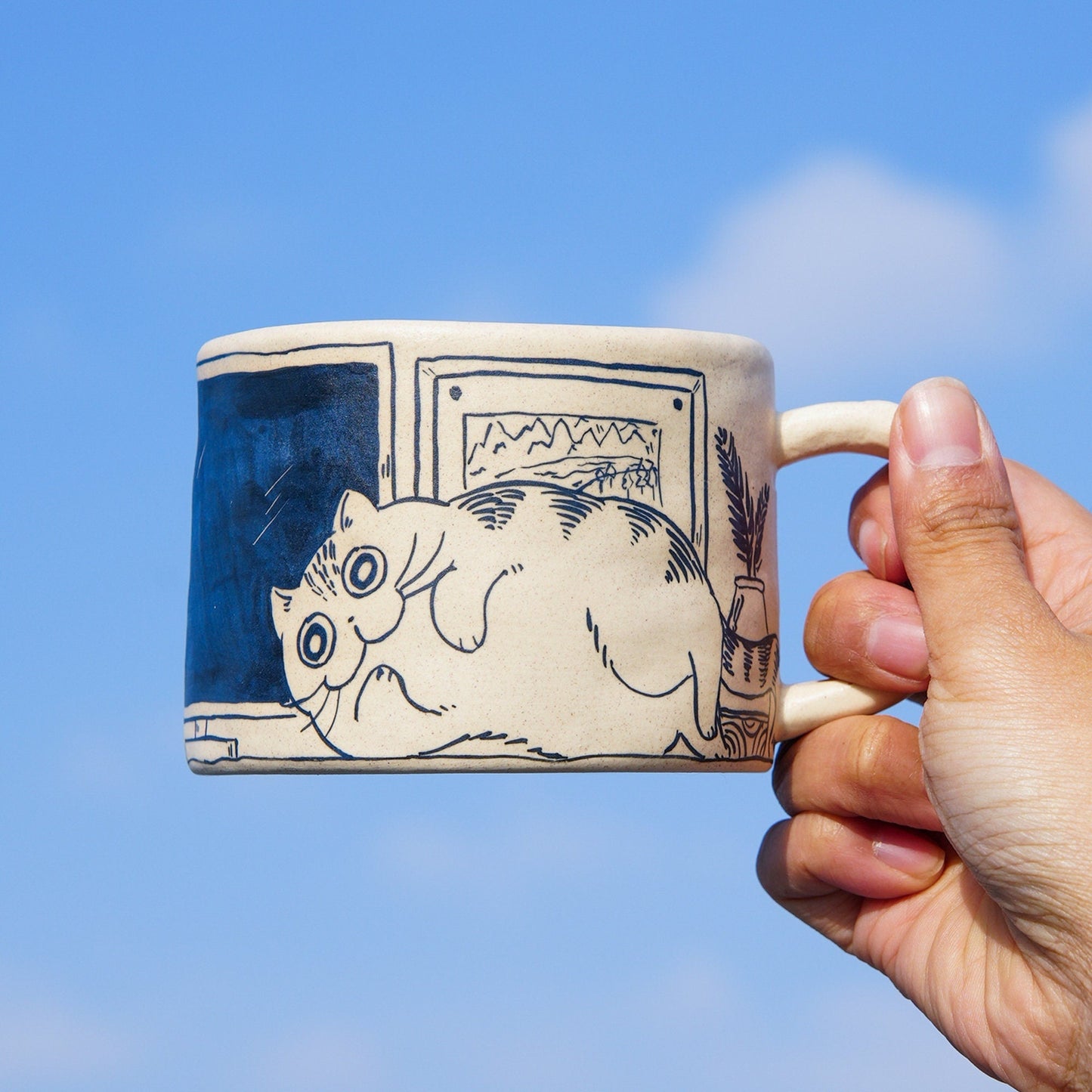 Cat Line Art Mug — view 3