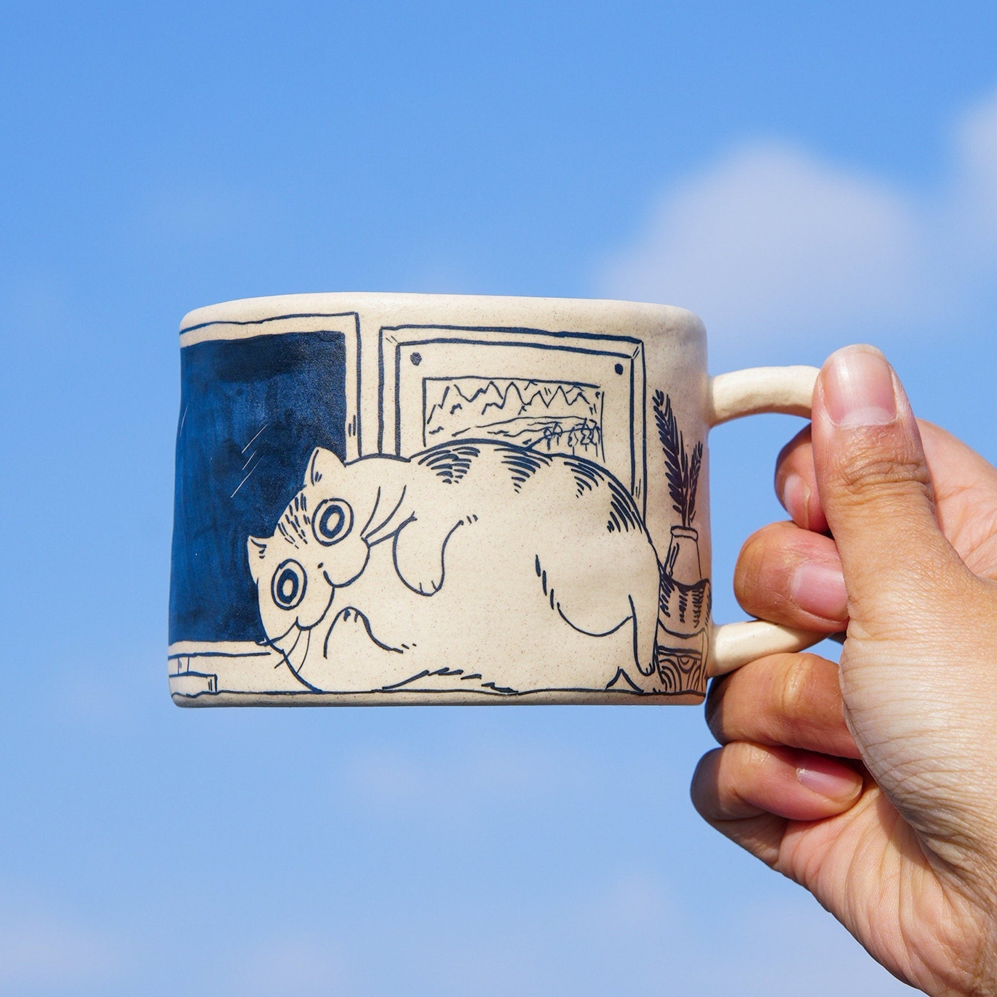 Cat Line Art Mug — view 3