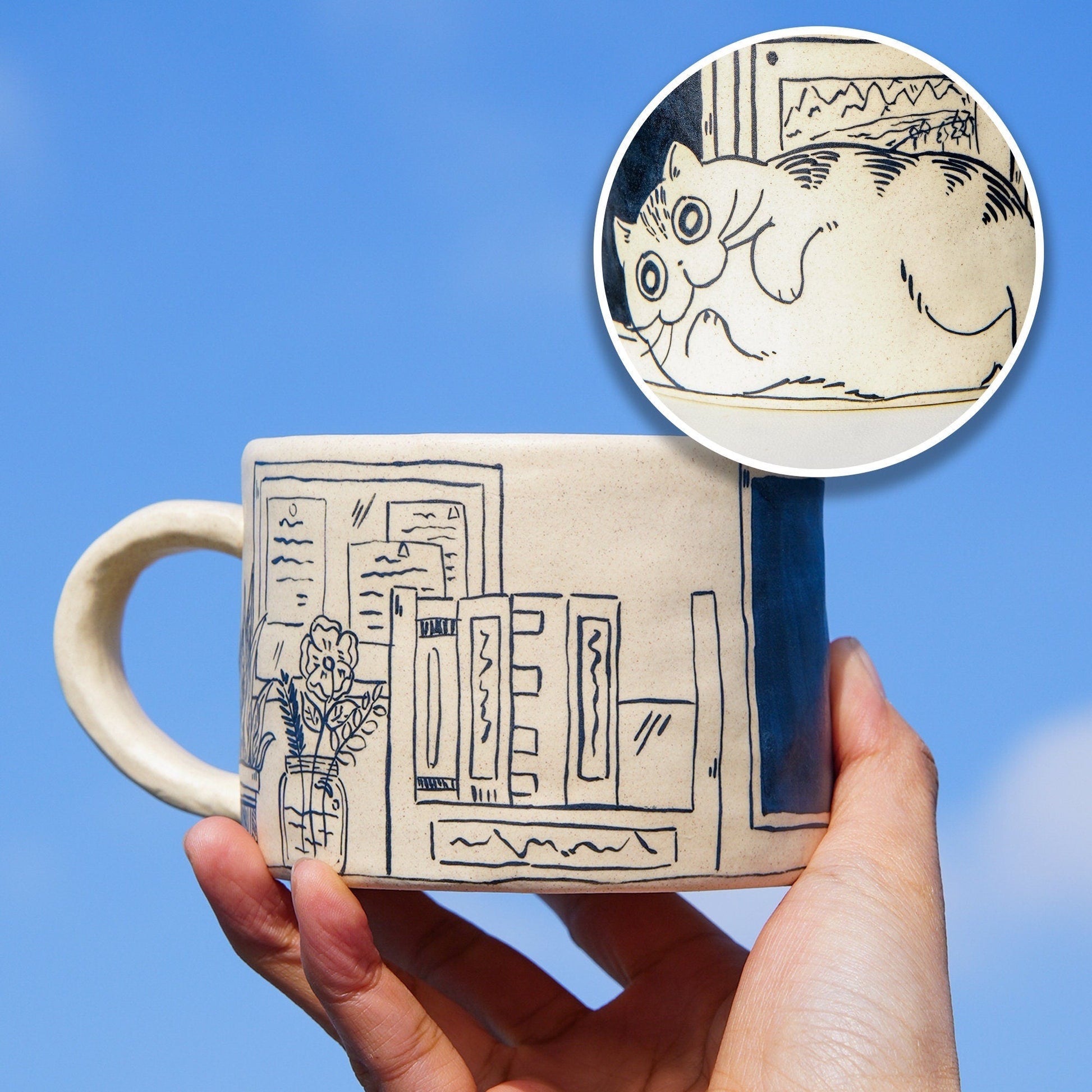 Cat Line Art Mug — view 4