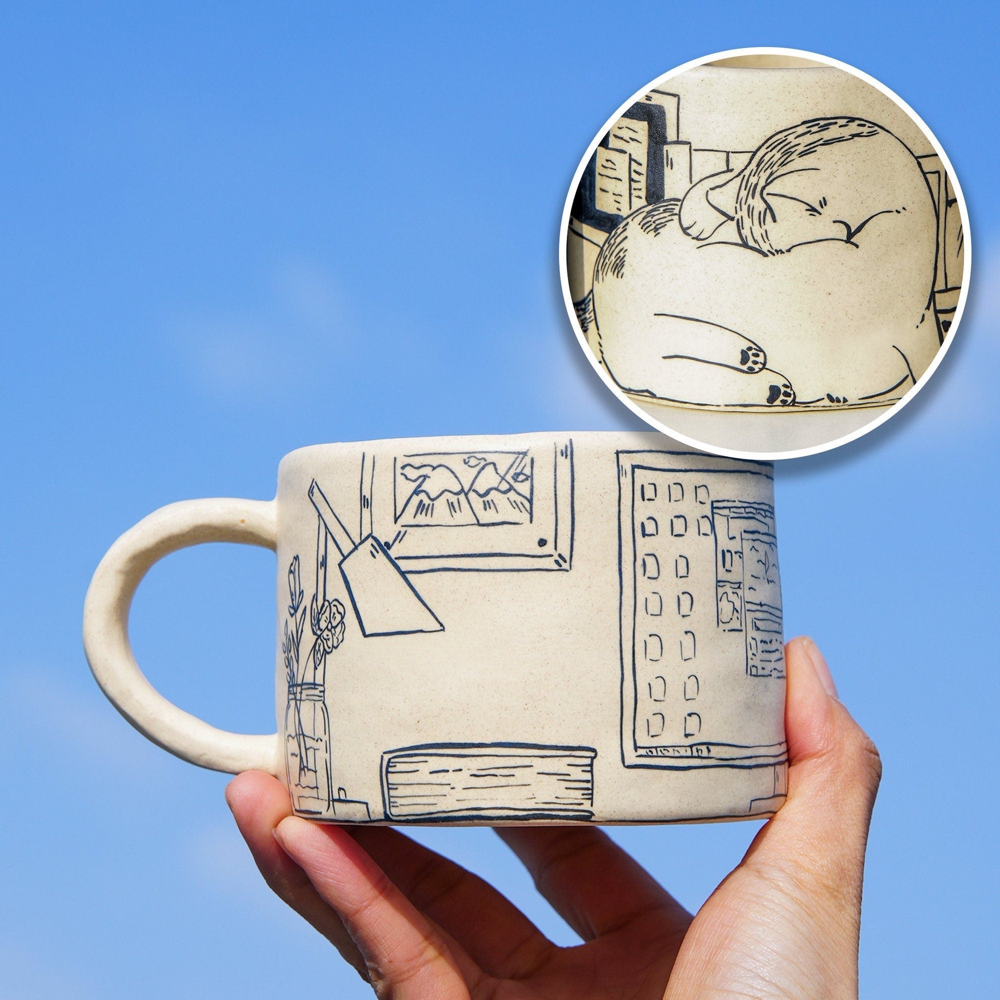 Shy Cat Hand-Painted Mug — view 3